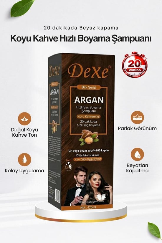 Dexe Bitki Serisi Argan Yağlı Beyaz Kapatıcı Şampuan Boya 420 Ml Koyu Kahve