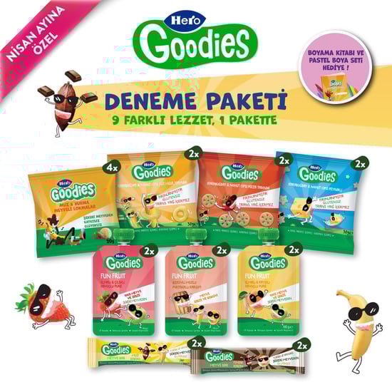 Hero Goodies Nisan Özel Karma Atıştırmalık Paketi (24 Parça) – Meyve Bar, Karabuğday Nohut Cipsi, Meyve Püresi, Meyveli Lokma