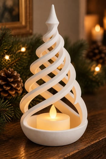 Minimalist Spiral Noel Ağacı Şeklinde Led Mum Tutucu Beyaz