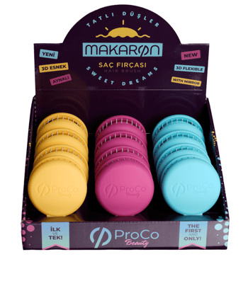 Proco Beauty Makaron Saç Fırçası Tatlı Düşler Serisi - Cam Göbeği, Fuşya, Limon Sarısı
