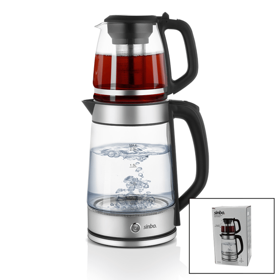 Sinbo Stm-5848 ( Cam ) Elektrikli Çay Seti (çaycı) ( 2lt+1.2lt ) (1500w) (mavi Ledli) (360°) (çelik Süzgeç) (krom Kaplama)
