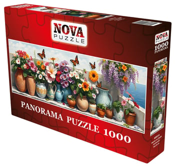 Nova Puzzle 1000 Parça Deniz ve Çiçek Armonisi Panorama Puzzle - Çiçekli Balkon