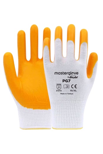 Master Glove Pg7 Sarı Polyester Örme Nitril İş Eldiveni 10 Beden