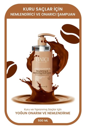 Batçı Kuru ve Yıpranmış Saçlar için Keratin ve Kolajen İçerikli Kahve Özlü Şampuan 500 Ml
