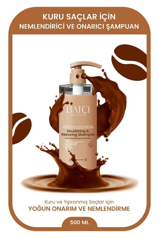 Batçı Kuru ve Yıpranmış Saçlar için Keratin ve Kolajen İçerikli Kahve Özlü Şampuan 500 Ml