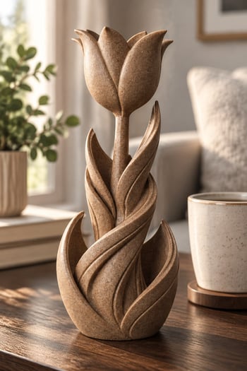 Spiral Lale Çiçeği Figürlü Dekoratif Biblo Kahverengi