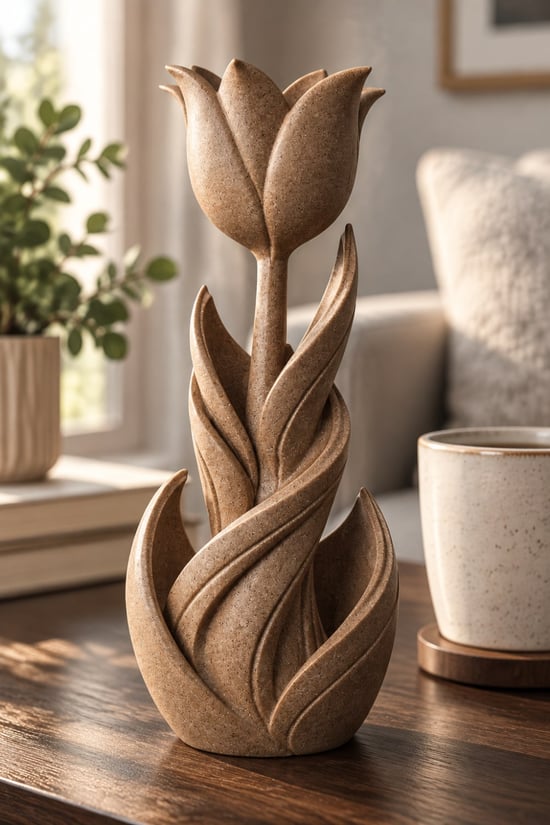 Spiral Lale Çiçeği Figürlü Dekoratif Biblo Kahverengi