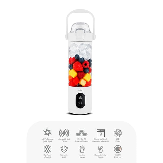 Sinbo Shb-7504 (şarjlı) Taşınabilir Smoothie Blender (700ml)(buz Kırma & Çelik Bıçak) (manyetik Şarj) (150w) (4500mah)