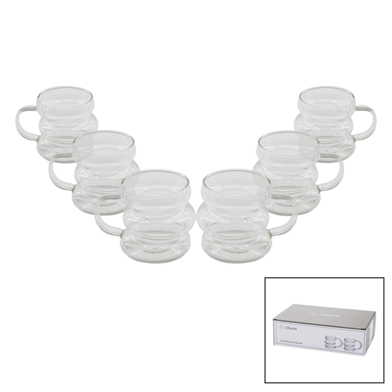Barotti Dmr-8601 ( 6pcs ) ( 3 Boğumlu & Şeritli ) Kahve Yanı ( Cam ) Bardak