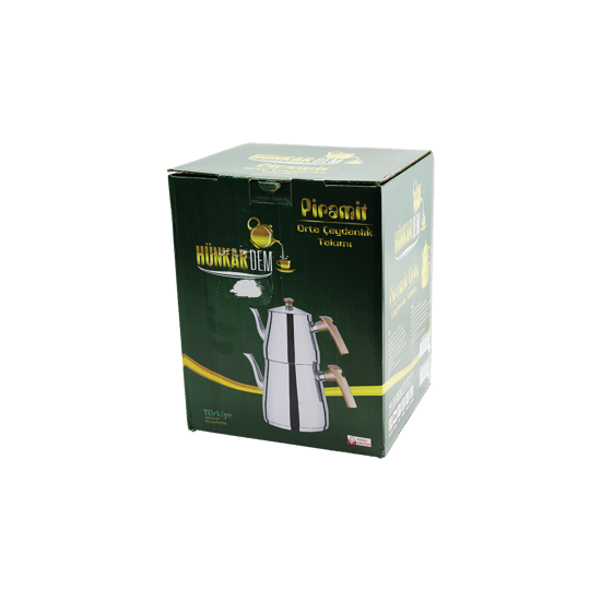 Hünkardem Piramit ( Orta Boy ) Çelik Çaydanlık Seti & Takımı ( Renkli Bakalit Kulp ) ( Üst Demlik : 1.1lt & Alt Suluk: 2lt ) ( Kendinden Süzgeçli )