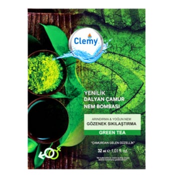Clemy Dalyan Çamur Nem Bombası Gözenek Sıkılaştırma Arındırma ve Yoğun Nem Green Tea Maskesi Tek Kullanımlık 32 Ml