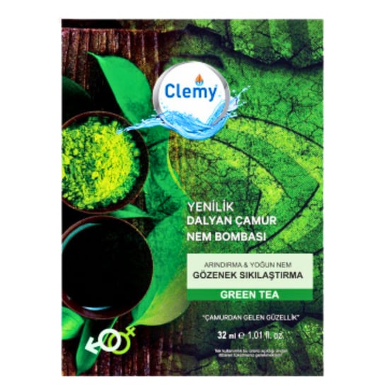Clemy Dalyan Çamur Nem Bombası Gözenek Sıkılaştırma Arındırma ve Yoğun Nem Green Tea Maskesi Tek Kullanımlık 32 Ml