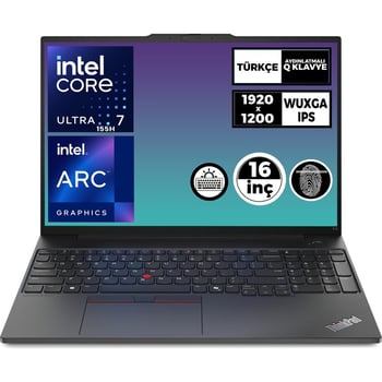Lenovo Thinkpad E16 G2 Ultra 7 155H 24GB 512GB SSD Freedos 16" Wuxga Dizüstü Bilgisayar 21MA002UTX 0