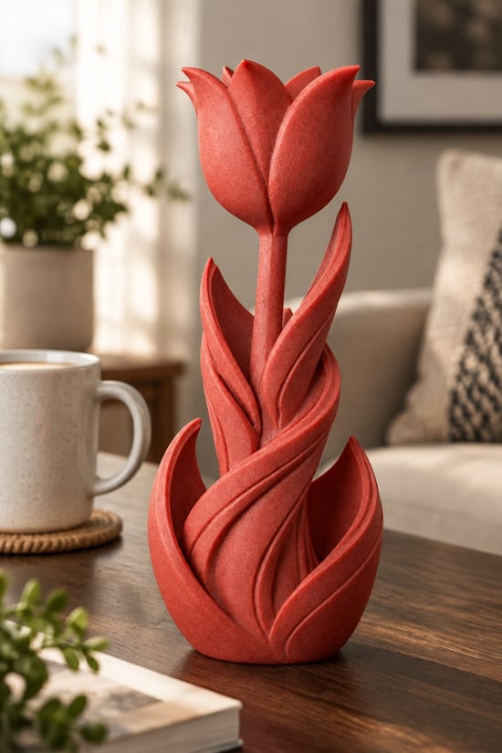 Spiral Lale Çiçeği Figürlü Dekoratif Biblo Kırmızı