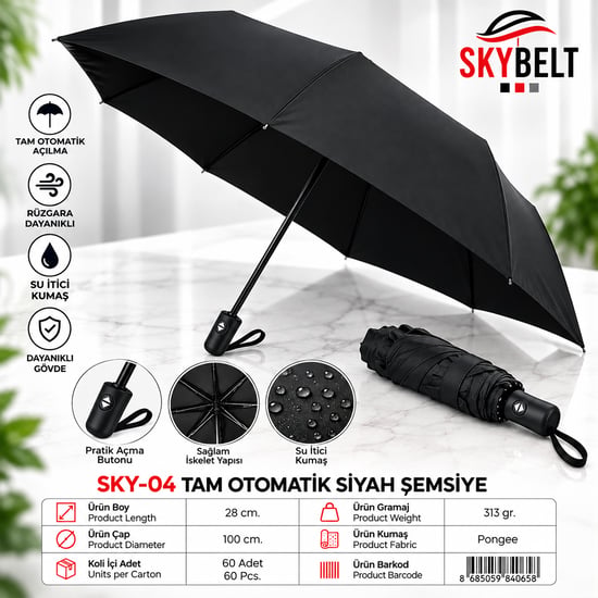 Skybelt Sky-04 ( Erkek & Bay & Tam Otomatik ) Erkek Şemsiye ( Siyah )