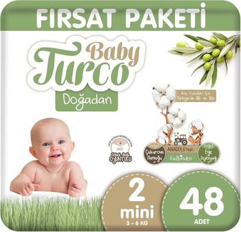 Baby Turco Doğadan 2 Numara Mini 48'li Bebek Bezi