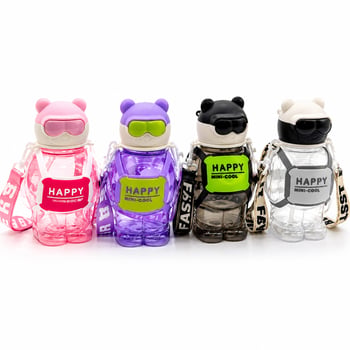 Yakut-14017 ( Renkli & Boyun Asmalı ) ( Robot Figür ) ( Plastik & Pipetli ) Çocuk Matara ( Suluk ) ( 600ml )