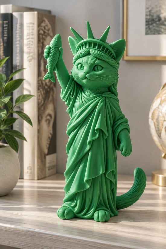 Özgürlüğün Kedisi Figürlü Dekoratif Biblo - Büyük Boy - 22cm Yeşil