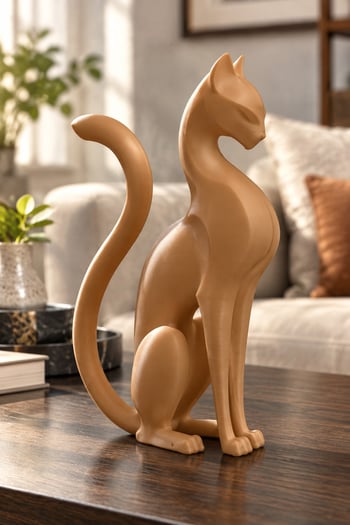 Kedi Anıtı Figürlü Dekoratif Biblo Bakır