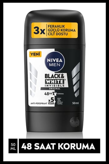 Nivea Men Erkek Stick Deodorant Black&White Invisible Original ,48 Saat Anti-perspirant Koruma ,50ml