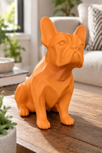 Fransız Bulldog Figürlü Dekoratif Biblo - 19cm Turuncu