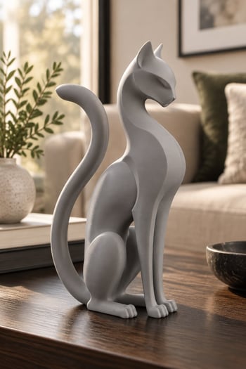 Kedi Anıtı Figürlü Dekoratif Biblo Gri