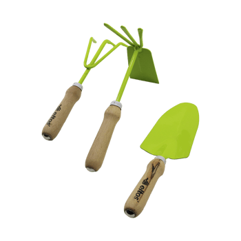 Eltos Ebs-003 ( 3pcs ) Bahçe Hobi Seti ( Renkli Metal ) ( Çift Başlı Çapa & 3 Dişli Tırmık & Kürek ) (ahşap Saplı)