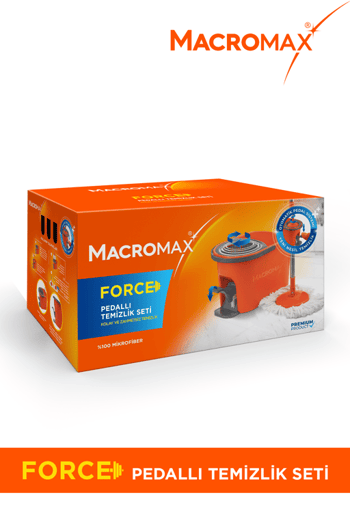 Macromax Force Pedallı Otomatik Temizlik Seti, Döner Mekanizmalı 360 Başlıklı Mikrofiber Paspas
