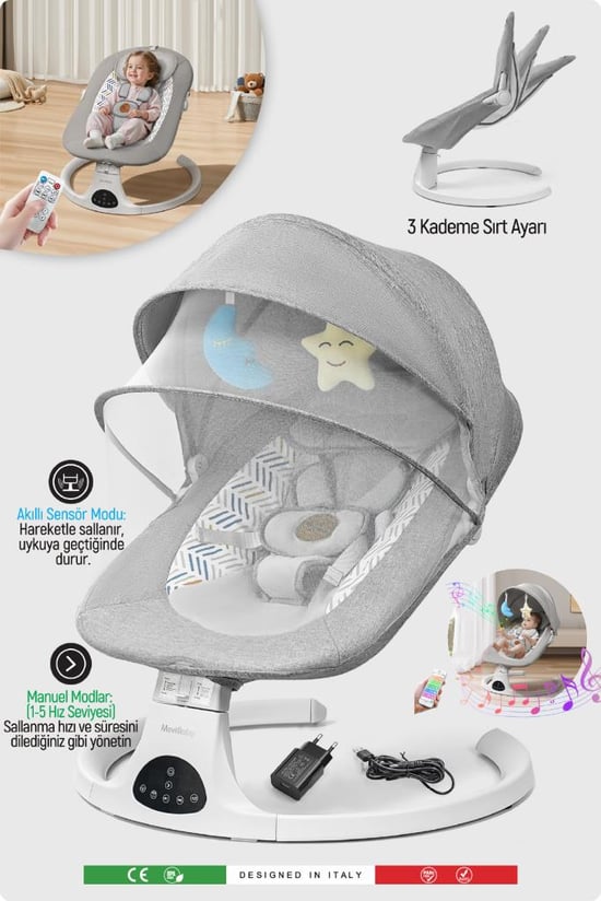 Livenzi Movibaby Hareket Sensörlü Otomatik Ana Kucağı-grey