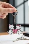 Kalp Tutan Kedi Figürlü Çift Anahtarlık