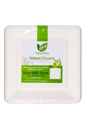 Roll-Up Doğaya Dönüşümlü Kare Tabak 26cm 25 Adet