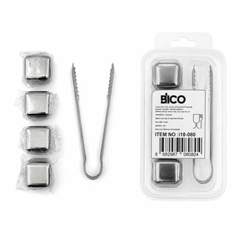 İ18-080 ( 5pcs = 4 Küp & Maşa ) ( Küp Şekli ) Metal Buzluk