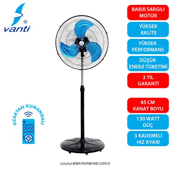 Vanti 130 Watt Kumandalı Sanayi Tipi Ayaklı Vantilatör 46cm (18inç) Kcf276k