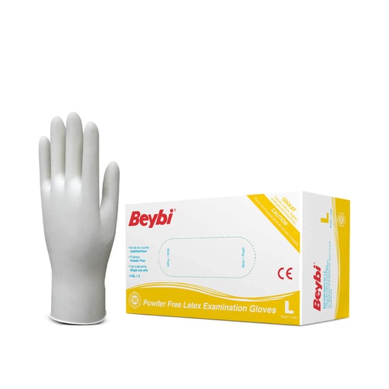 Beybi Pudrasız Lateks Muayene Eldiveni L Beden Beyaz 100'lü