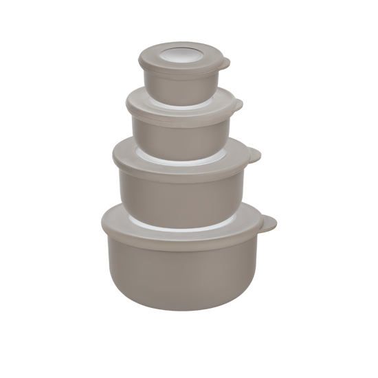 Qlux L-00989 Bowl ( 4pcs Set=900ml+500ml+250ml+100ml ) Kapaklı Kase & Saklama Kabı Set ( Pencereli Şeffaf Kapak )