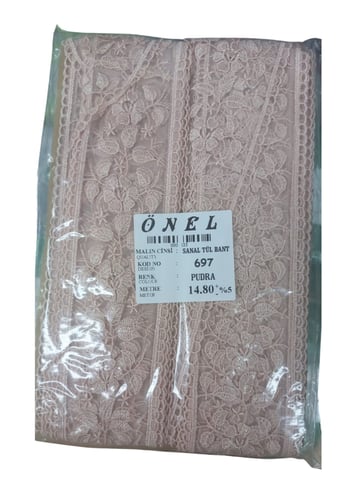Dantel Polyester Sanal Tül Bant Pudra 14,80 Metre En 6 Cm On-697-pu