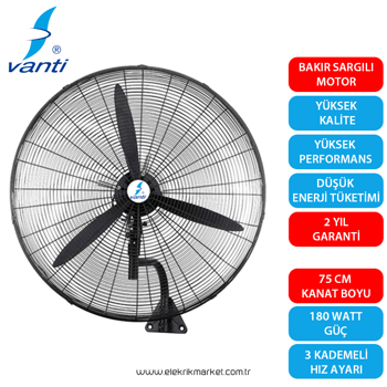 Vanti Sanayi Tipi Duvar Vantilatör 75cm (30inç)- Kcf292-dv