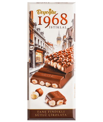Beyoğlu 1968 İstiklal Klasik Bütün Kavrulmuş Fındıklı Sütlü Çikolata (170g)