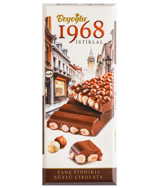 Beyoğlu 1968 İstiklal Klasik Bütün Kavrulmuş Fındıklı Sütlü Çikolata (170g)