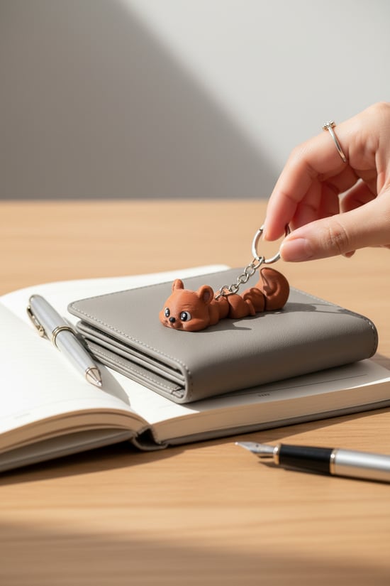 Sevimli Sincap Figürlü Hareketli Anahtarlık