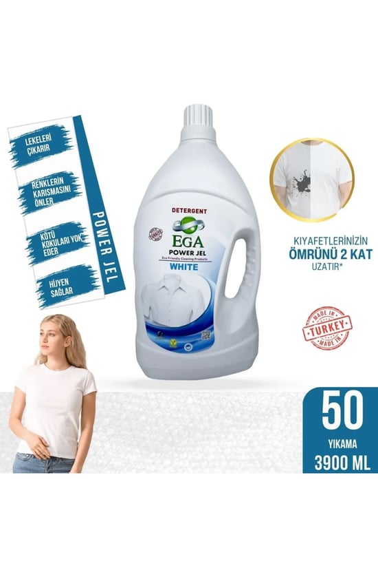 Ega Kimya Power Jel Beyaz Sıvı Yıkama Deterjanı 3900 ml