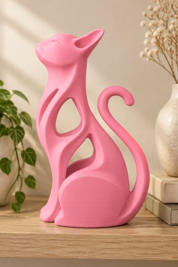 Modern Kedi Figürlü Dekoratif Biblo Pembe