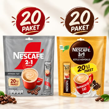 Nescafe 20'li 2si1 Şekersiz ve 3ü1 Sütlü Köpüklü