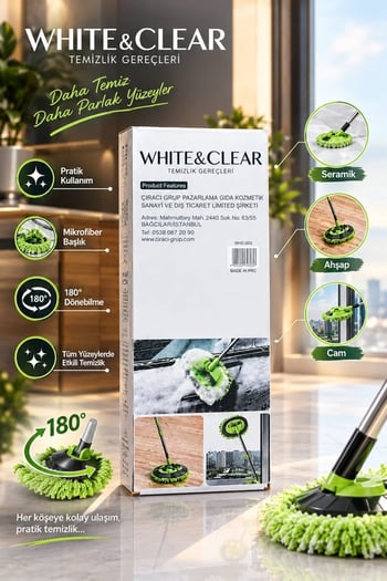 White & Clear Mikrofiber Araba Yıkama Mopu