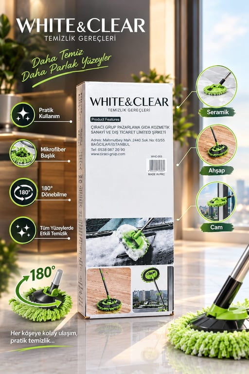 White & Clear Mikrofiber Araba Yıkama Mopu
