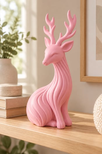 Japon Tarzı Noel Geyik Figürlü Dekoratif Biblo Pembe