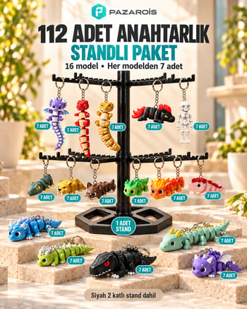 112 Adet Fantastik Yaratıklar Figürlü Toptan Anahtarlık Paketi