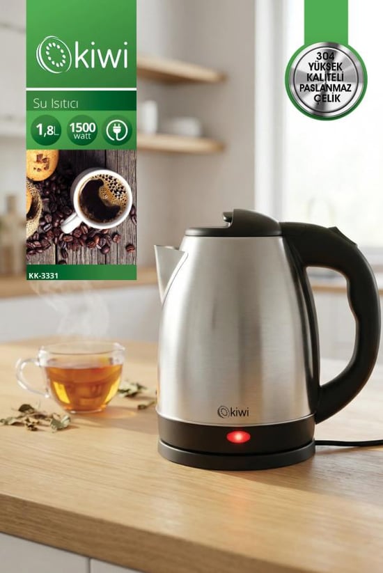 Kk-3331 Su Isıtıcı Kettle | 1800w & 1.8 L Paslanmaz Çelik & 360° Kablosuz Kullanım & Otomatik Kapak