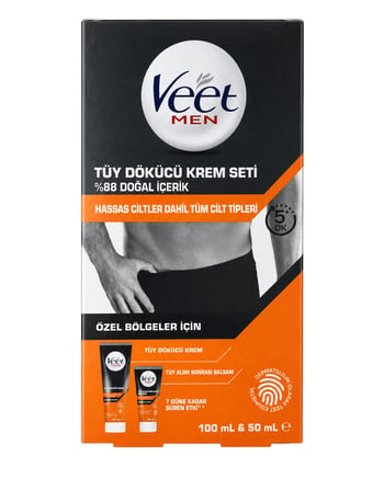 Veet Men Tüy Dökücü Krem Seti Özel Bölgeler için Tüy Dökücü Krem 100 Ml + Tüy Alım Sonrası Balsam 50 Ml