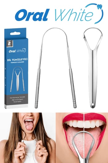 Oral White Paslanmaz Çelik Dil Temizleyici ve Sıyırıcı 2 Parça